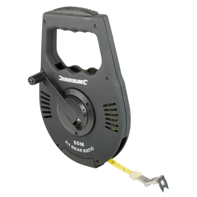 Taśma geodezyjna z przekładnią 50 m / 50 m x 12 mm - Silverline
