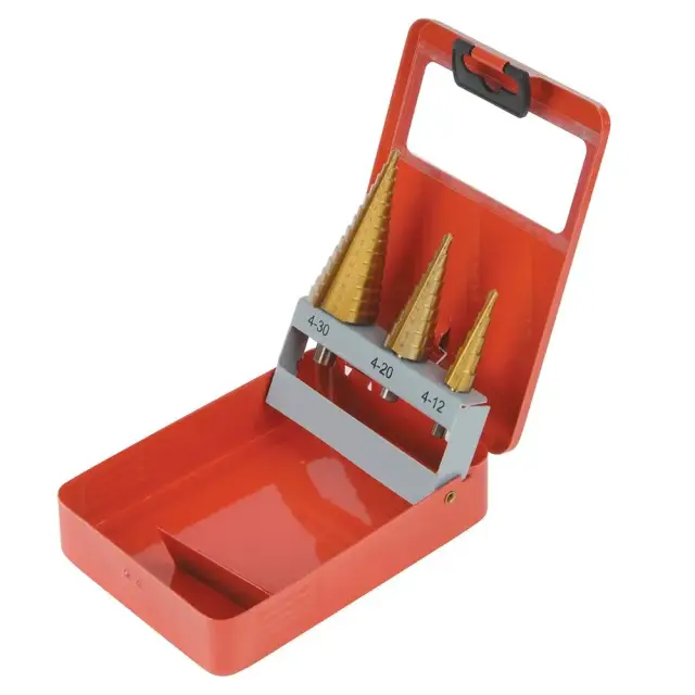 Zestaw wierteł stopniowych, pokrytych powłoką tytanową HSS, 3 szt. 3 szt. - Silverline