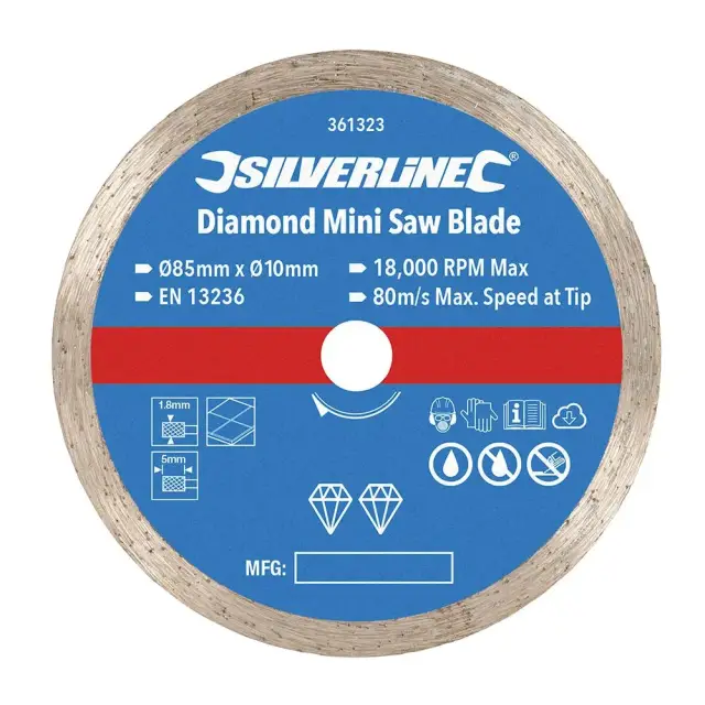 Mini diamentowa tarcza tnąca Średnica 85 mm - Otwór 10 mm - Silverline