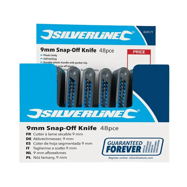 Nóż łamany - 9 mm, opakowanie zbiorcze 48 sztuk 48 szt. - Silverline