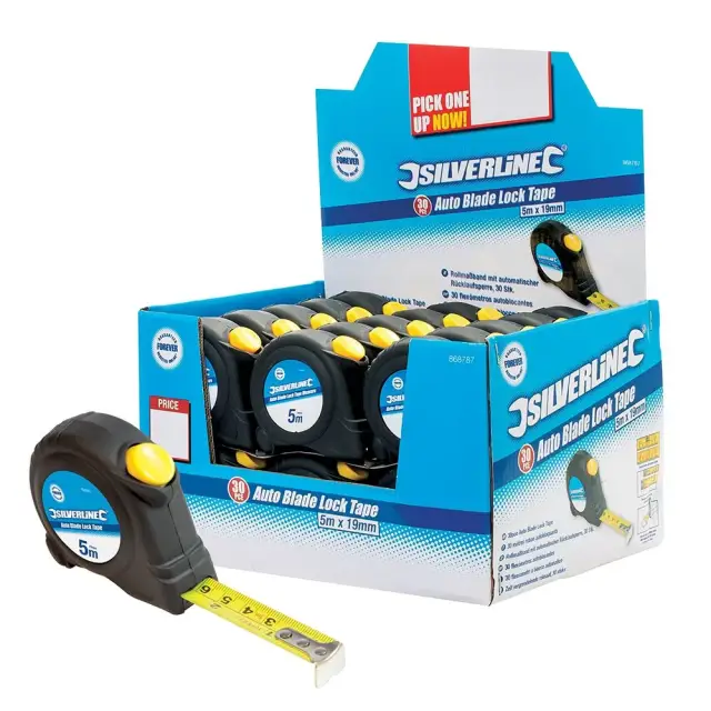 Miarka zwijana z autoblokadą, opakowanie zbiorcze 30 szt. 5 m / 5 m x 19 mm - Silverline