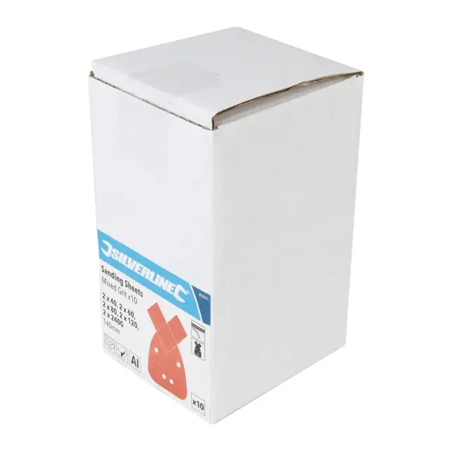 Arkusz ścierny z 2 wymiennymi końcówkami i mocowaniem na rzep 140 mm, 10 szt. Uziarnienie 2 x 40, 60, 80, 120 i 240 - Si